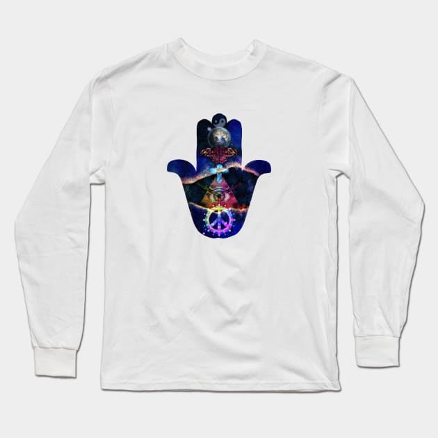 Hand of Fatima, Mystical Hamsa Hand or Hand of the Goddess Long Sleeve T-Shirt by Dream and Design